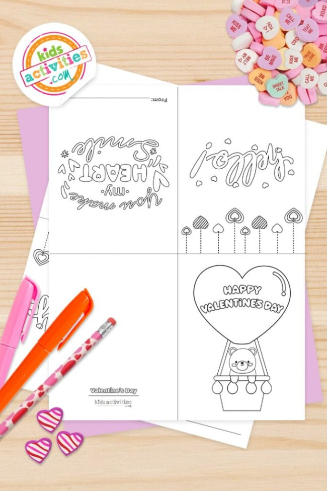 Card Template Foldable Printable Valentines Day Cards To Color