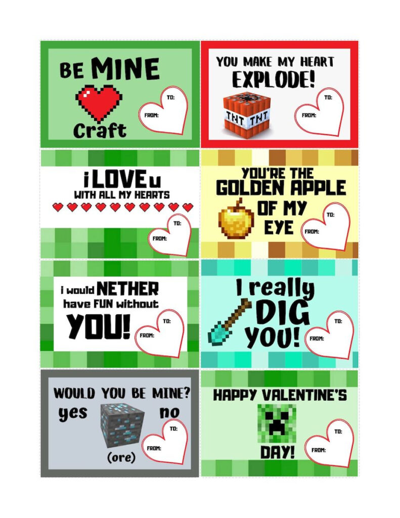 Printable Minecraft Valentines Day Cards