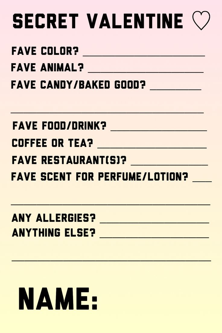Secret Valentine Questionnaire Free Printable