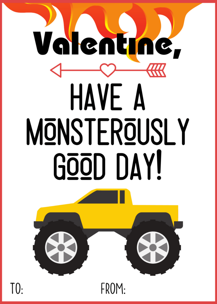 Monster Truck Valentine Printable