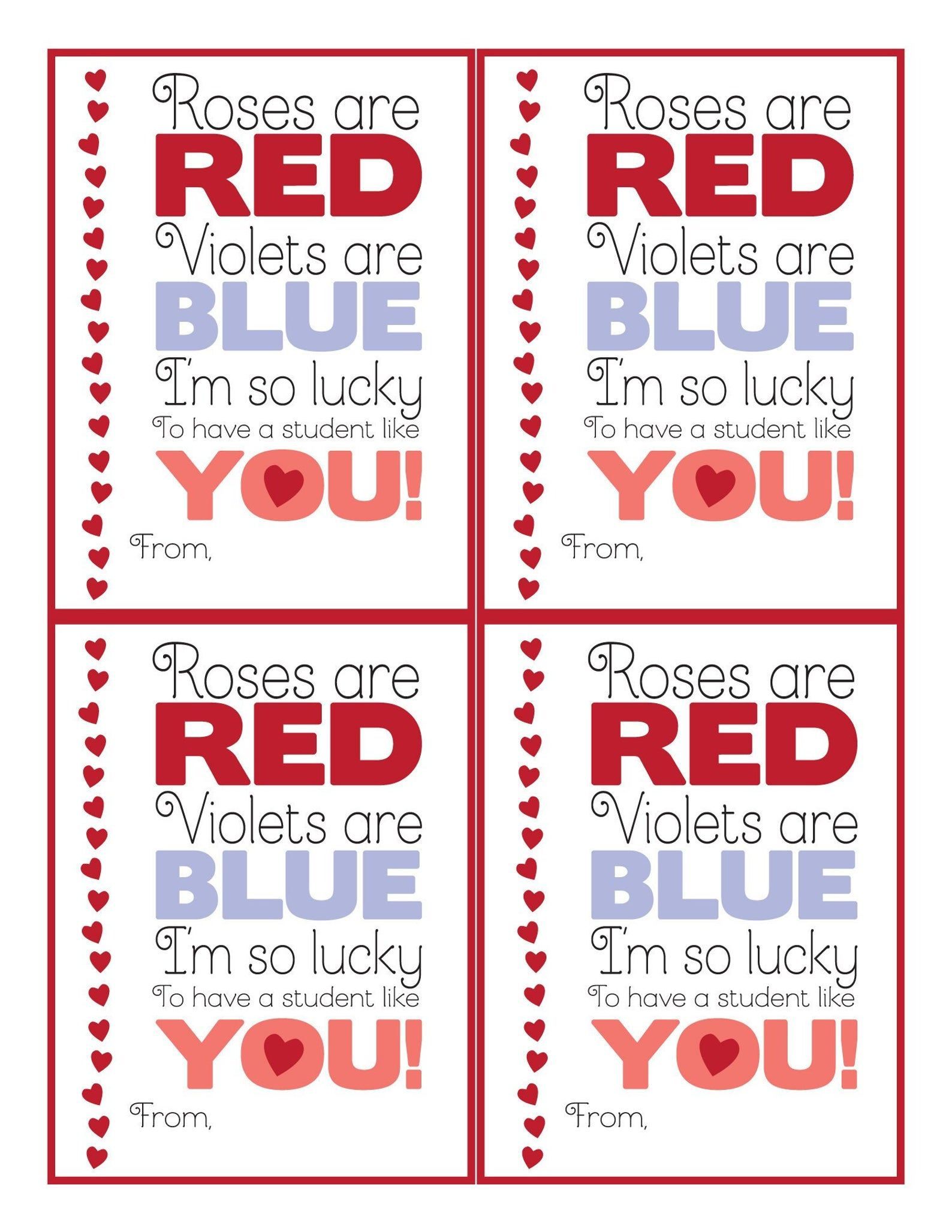 Valentine's Day Cards Printable For Students