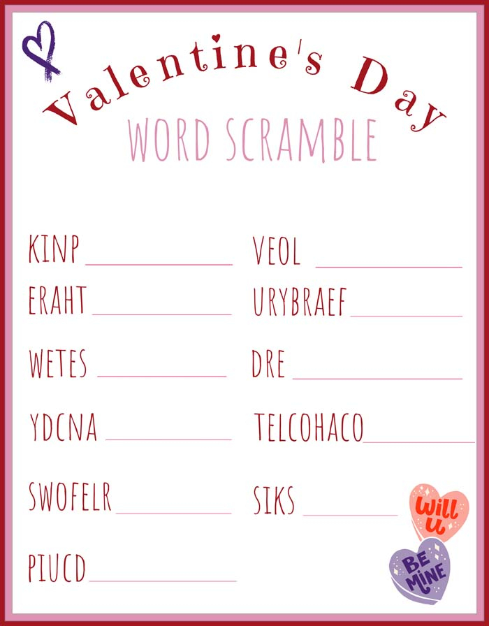 Valentine's Day Word Scramble Free Printable
