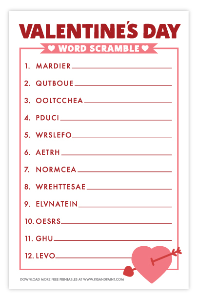 Free Printable Valentines Word Scramble