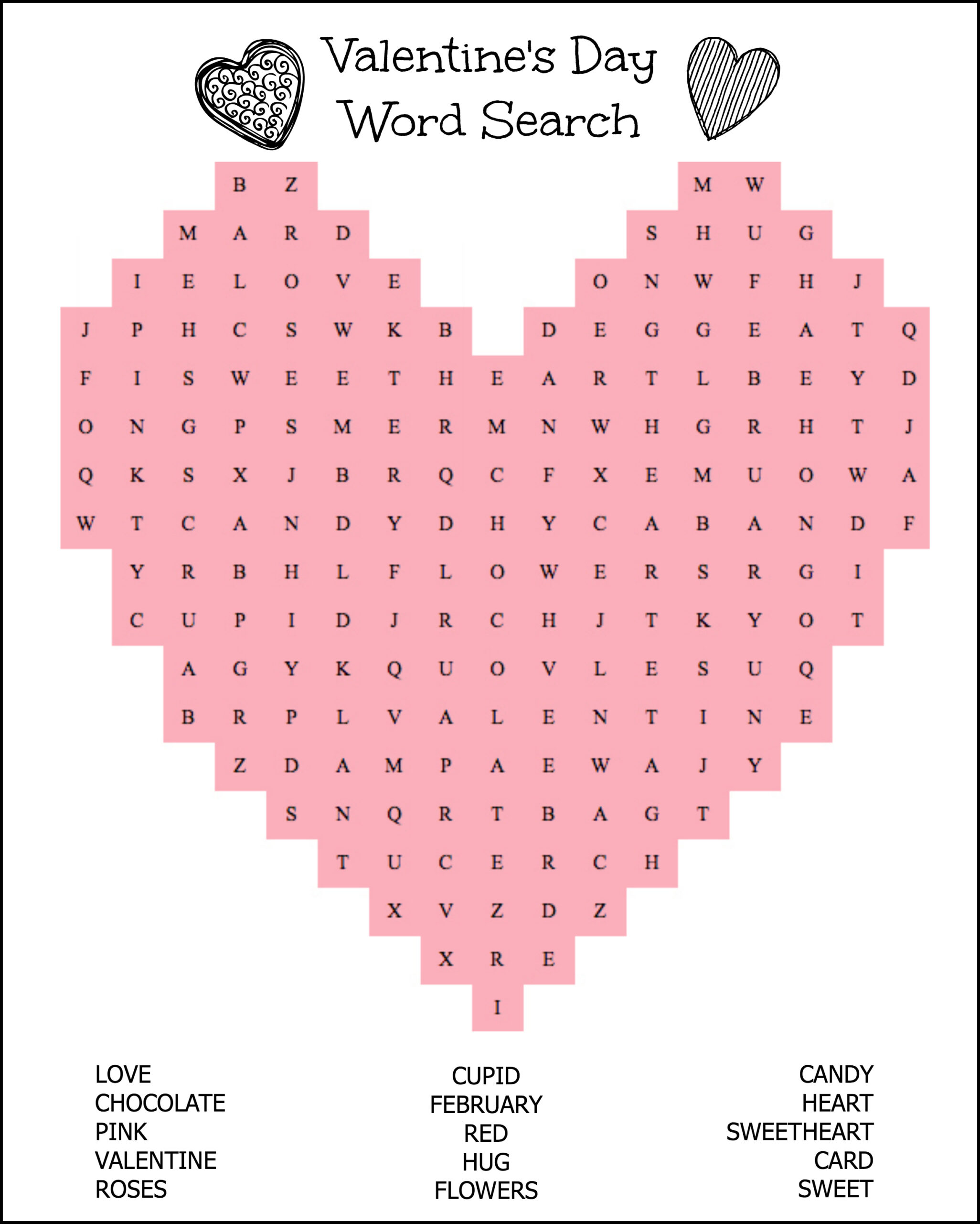 Free Printable Large Print Valentine Word Search