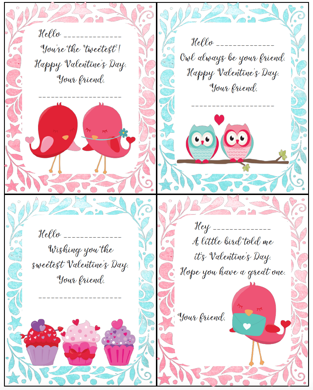 Printable Valentine's Day Greeting Cards