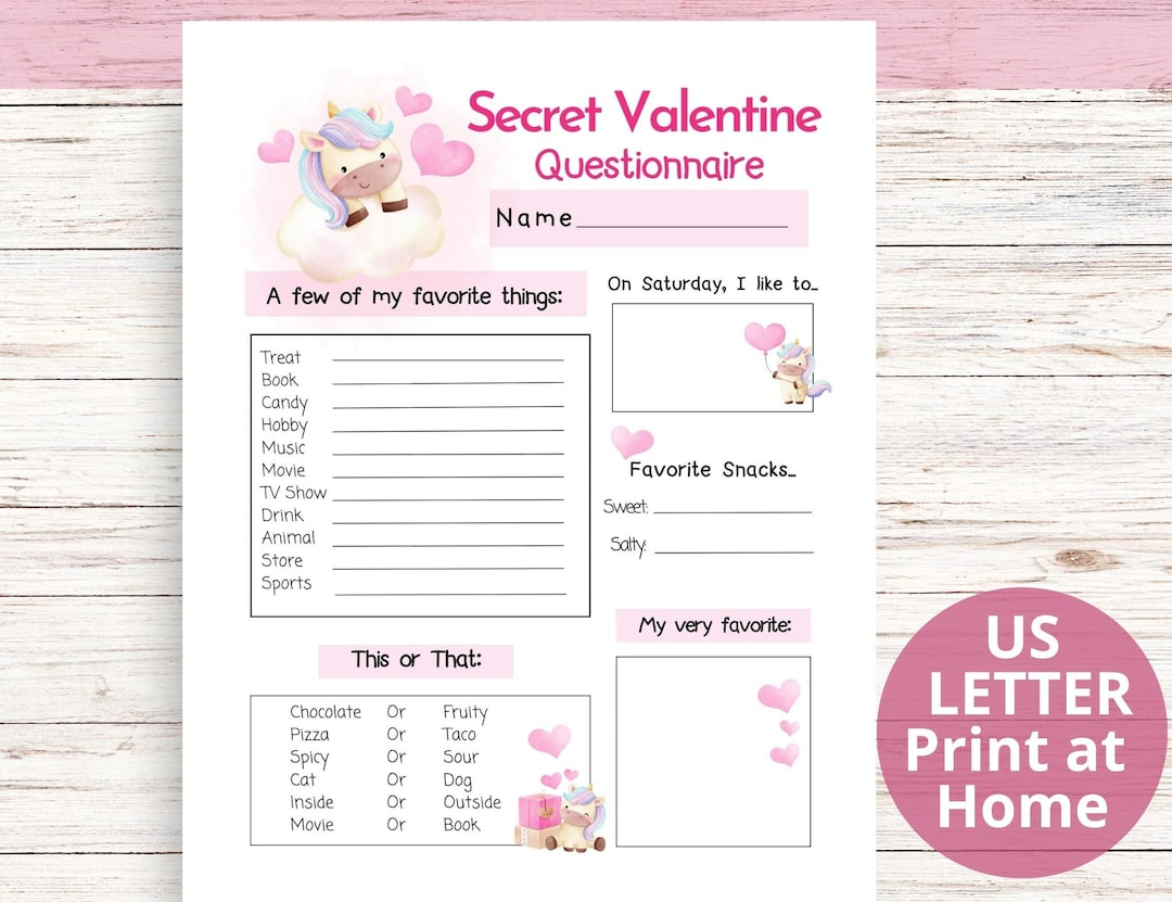 Secret Valentine Questionnaire Free Printable