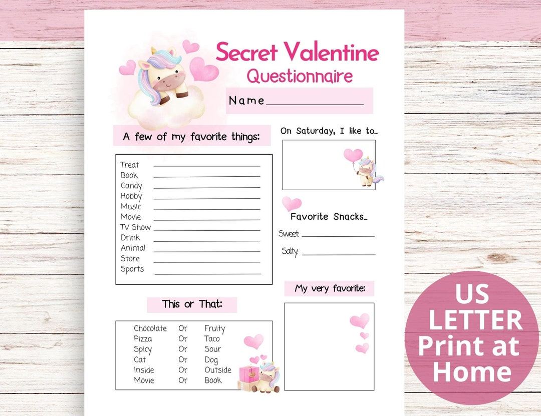 Free Printable Secret Valentine Questionnaire