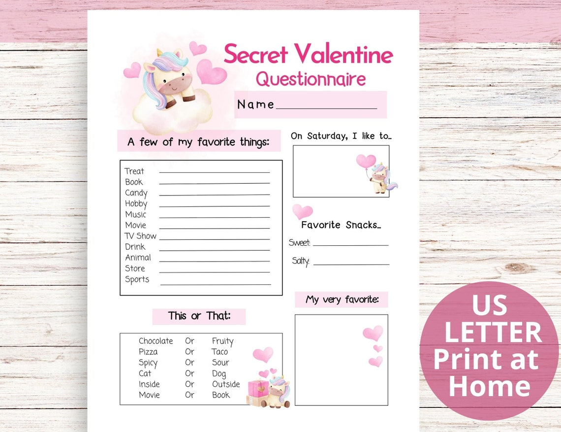 Valentine Exchange Printable Secret Valentine Questionnaire