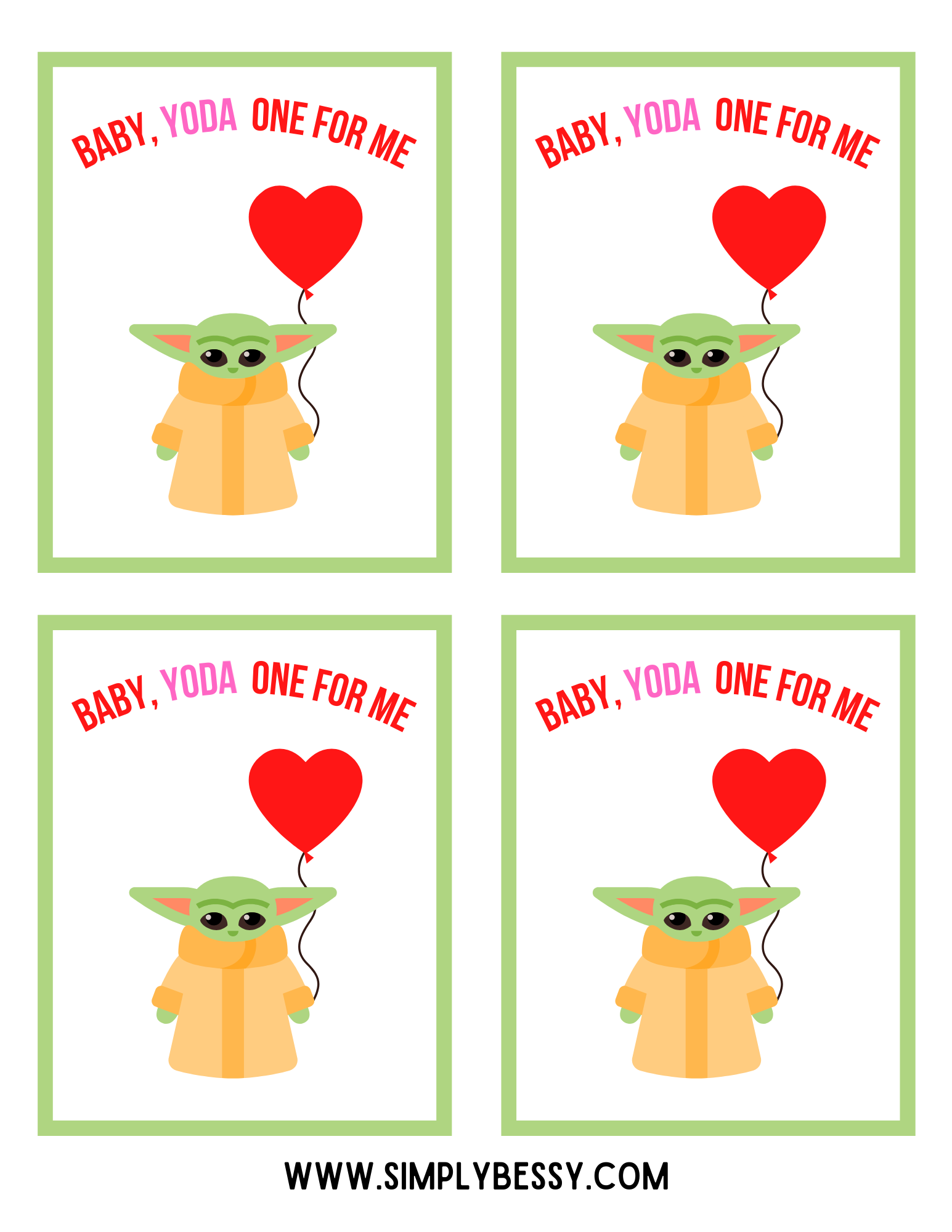 Baby Yoda Free Printable Valentines