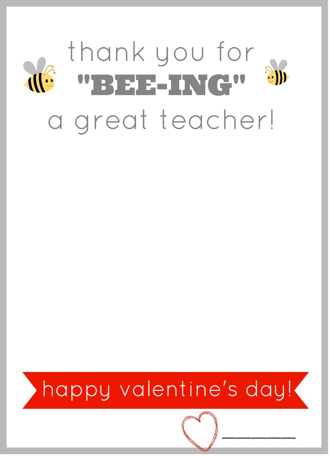 Valentines Card For Teacher Printable