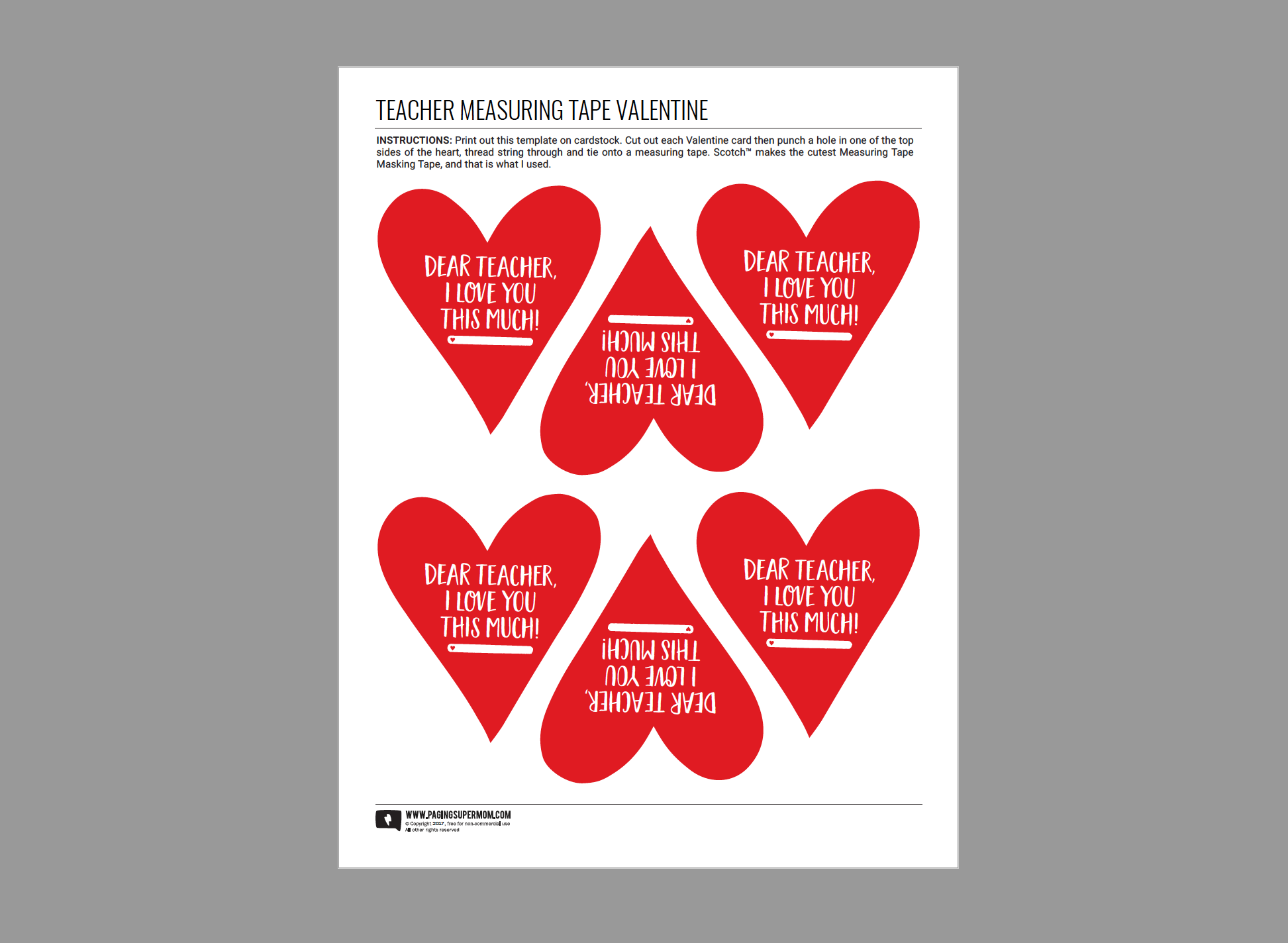 Printable Valentines Card For Teachers