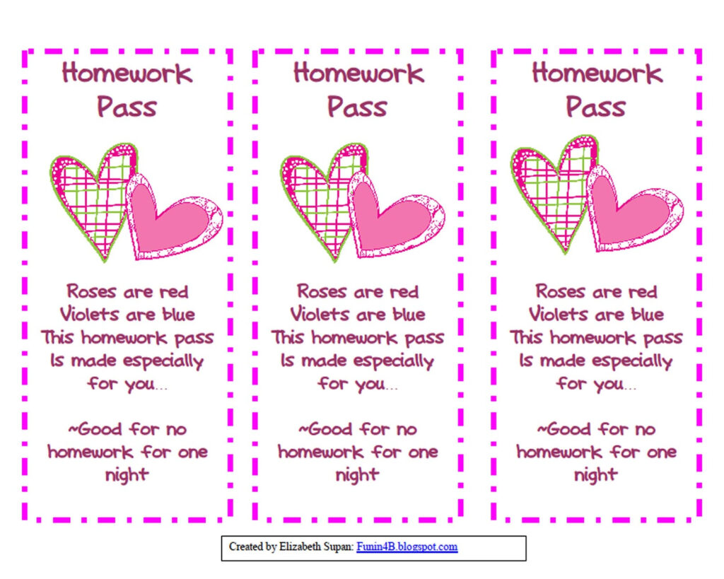Valentine Day Homework Pass Printable