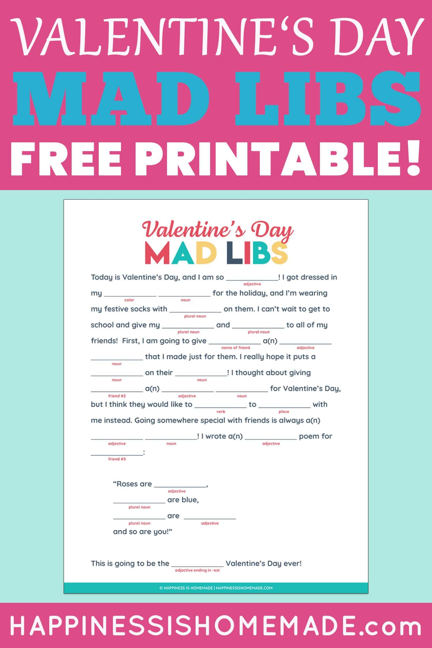 Valentine's Day Mad Libs Printable