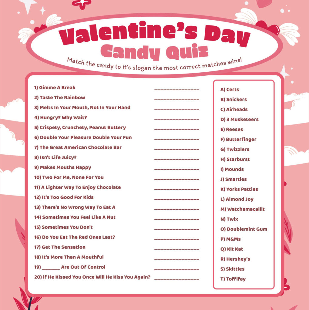 Valentine Trivia Quiz Printable