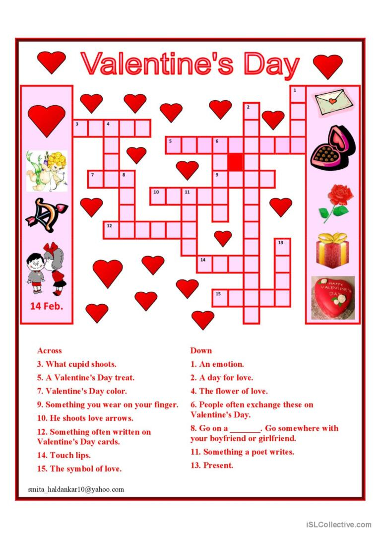 Valentine's Day Crossword Free Printable