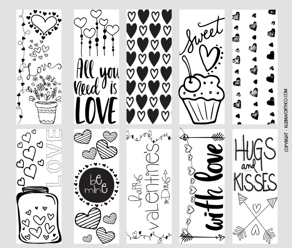 Printable Valentines Bookmarks To Color