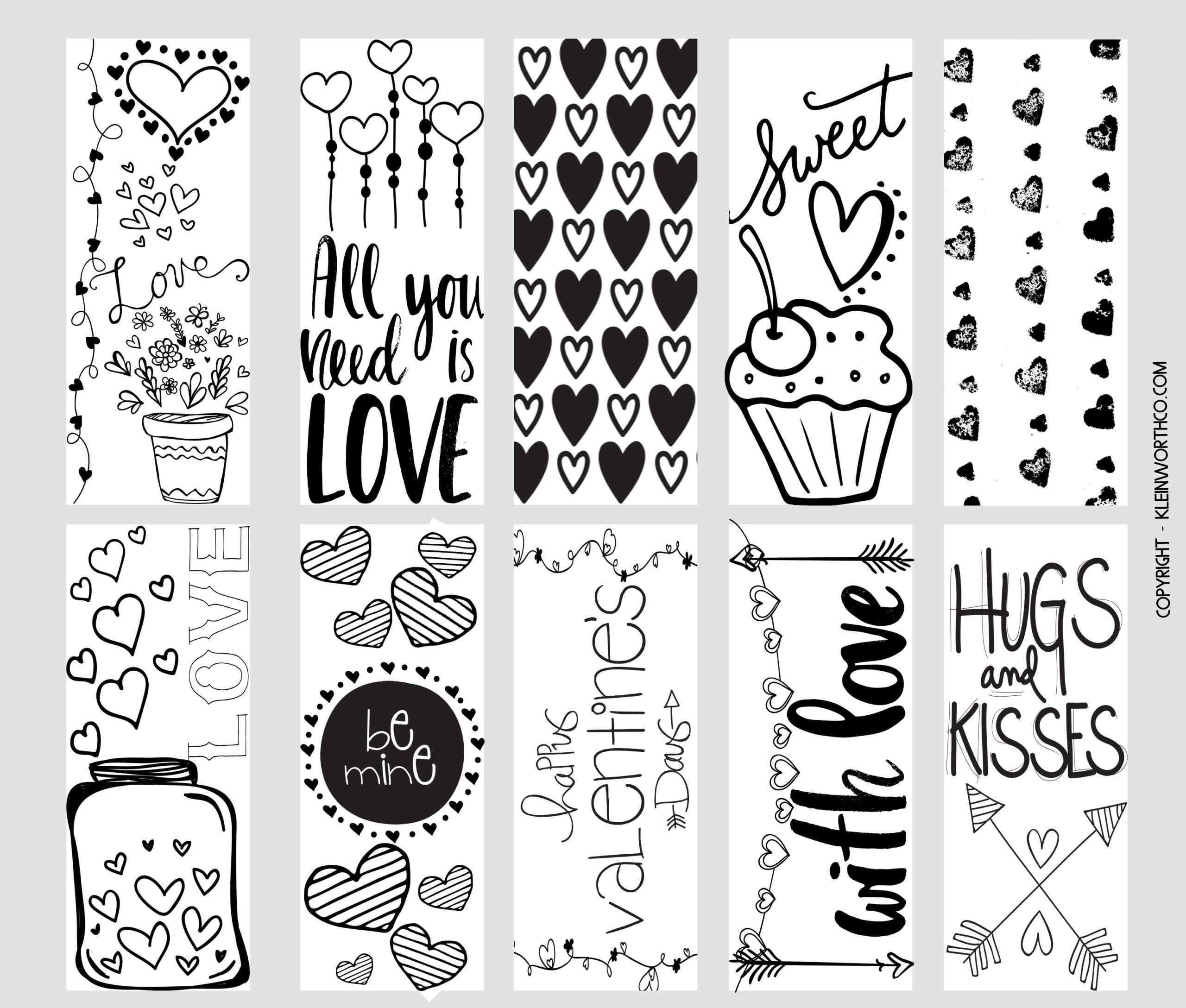 Printable Valentines Bookmarks To Color