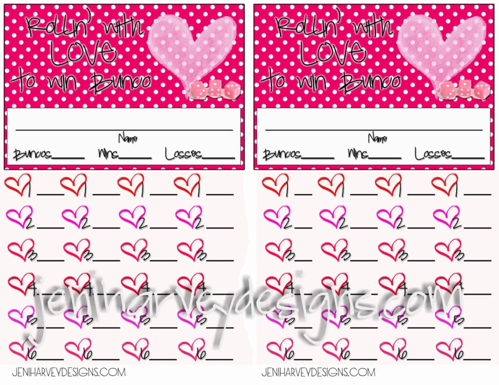 Free Printable Bunco Score Sheets Valentines