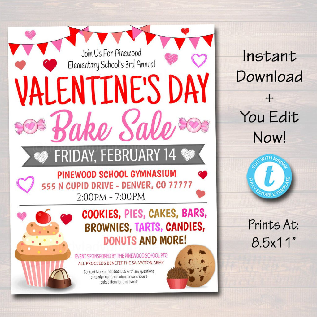 Free Printable Valentines Day Bake Sale Flyer