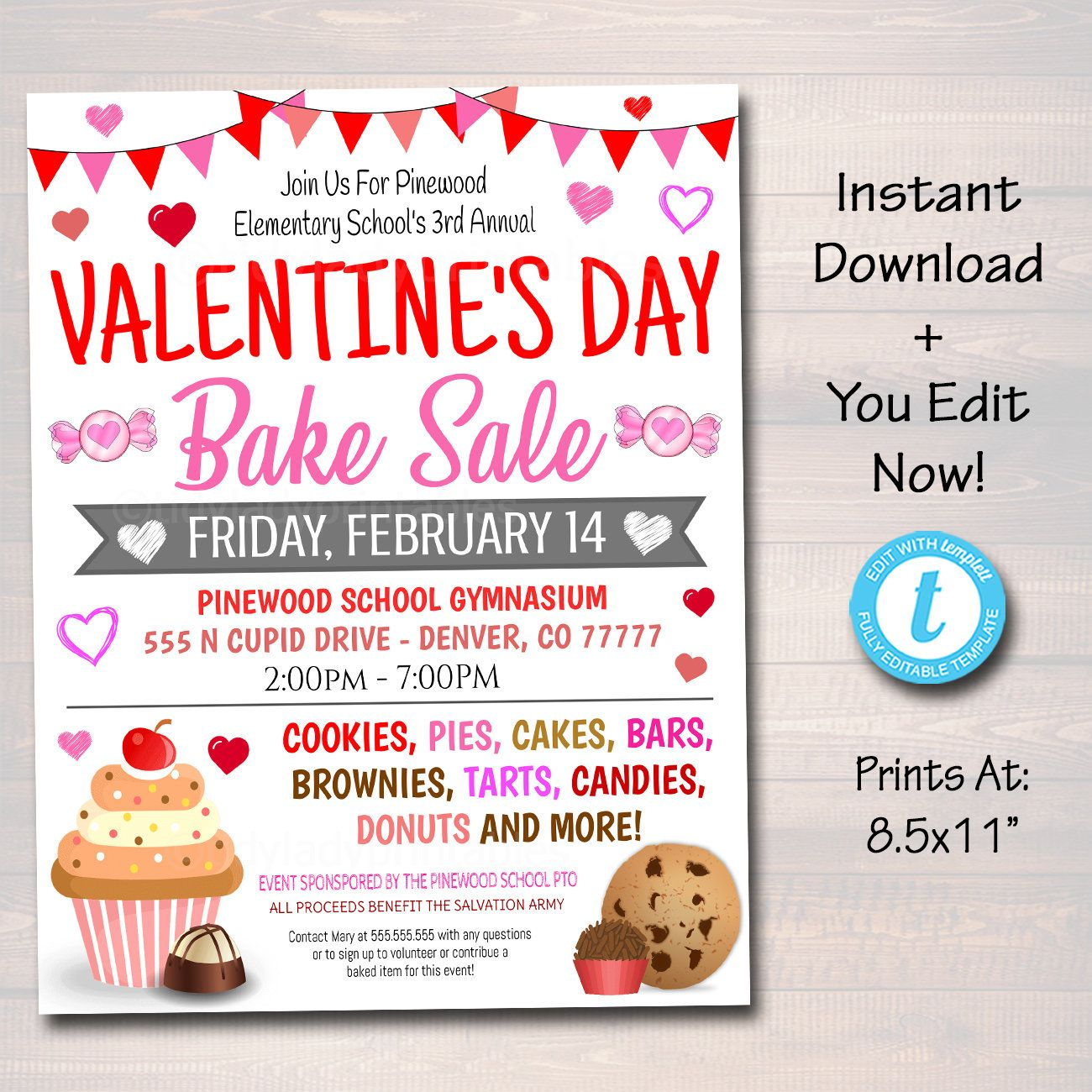 Free Printable Valentines Day Bake Sale Flyer