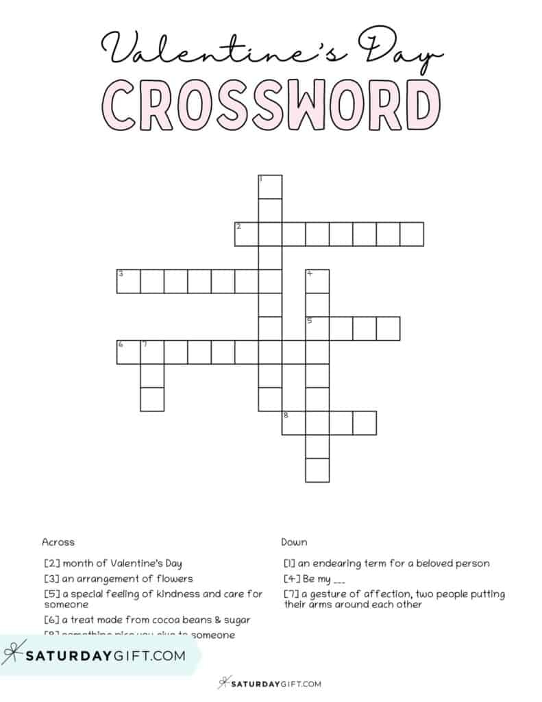 Printable Valentine's Day Crossword Puzzle For Adults