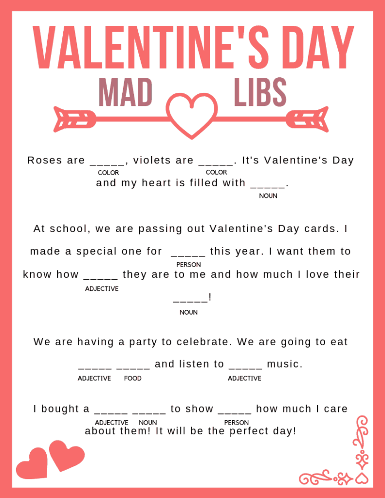 Valentine Mad Libs Printable