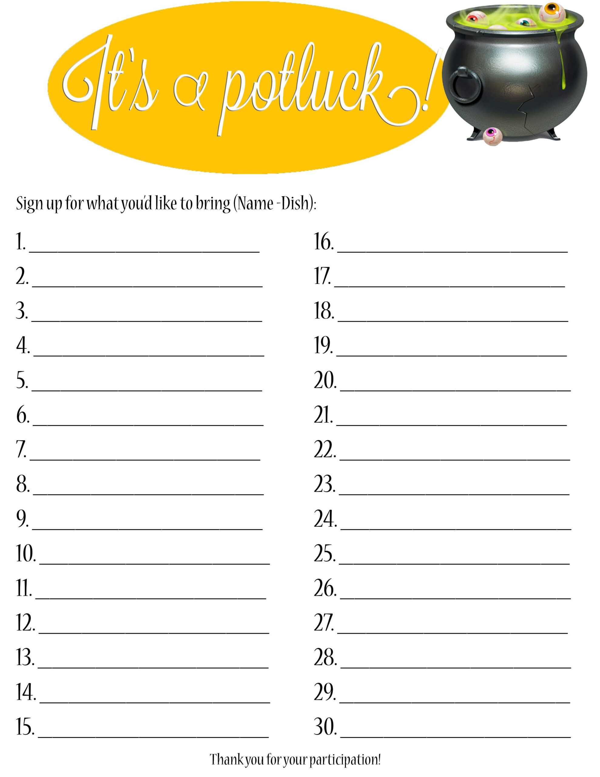 Printable Valentines Potluck Sign Up Sheet