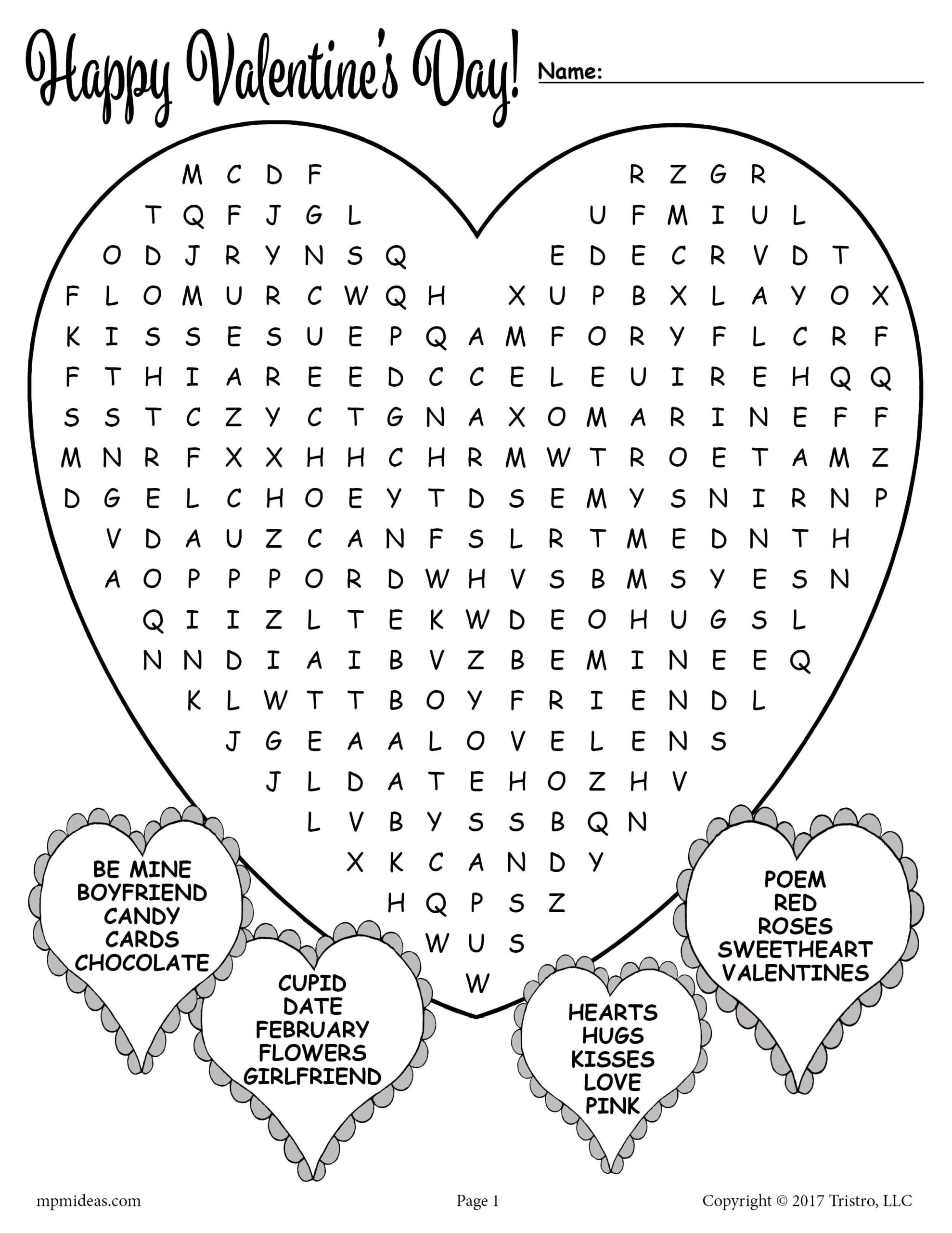 Word Search Valentines Printable