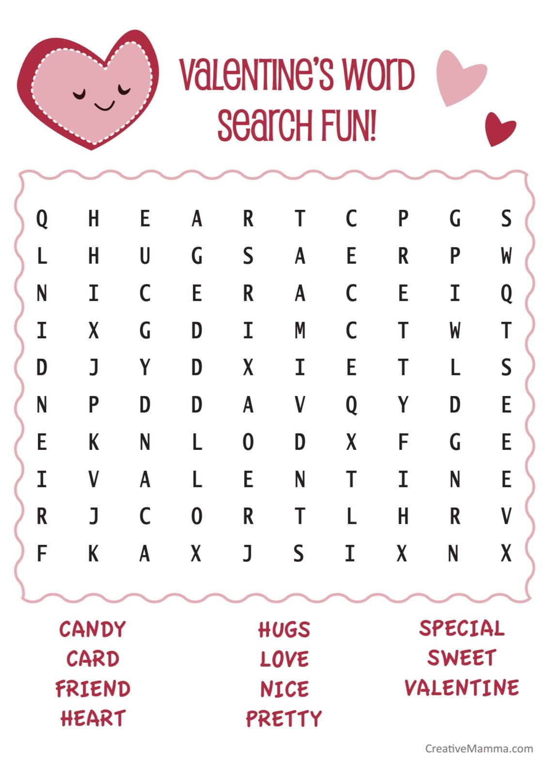 Word Search Valentines Printable
