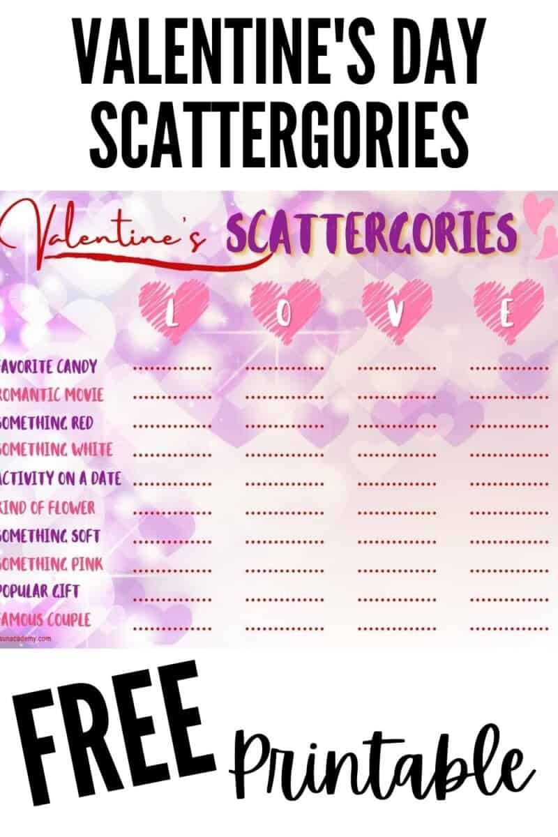 Valentine's Day Scattergories Free Printable