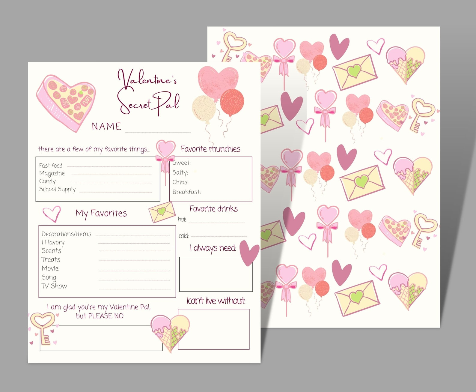 Valentine Exchange Printable Secret Valentine Questionnaire
