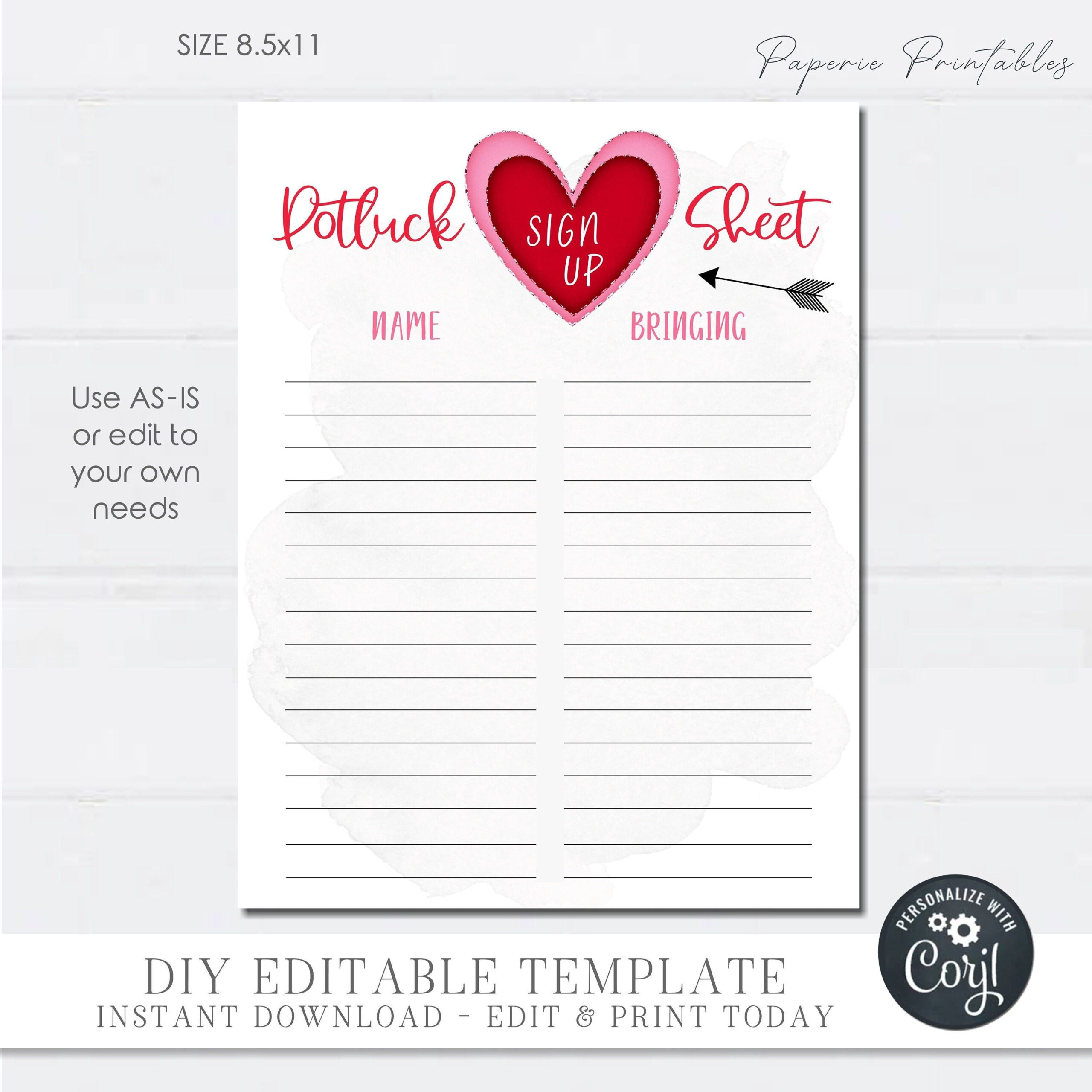 Valentine's Day Party Sign Up Sheet Printable