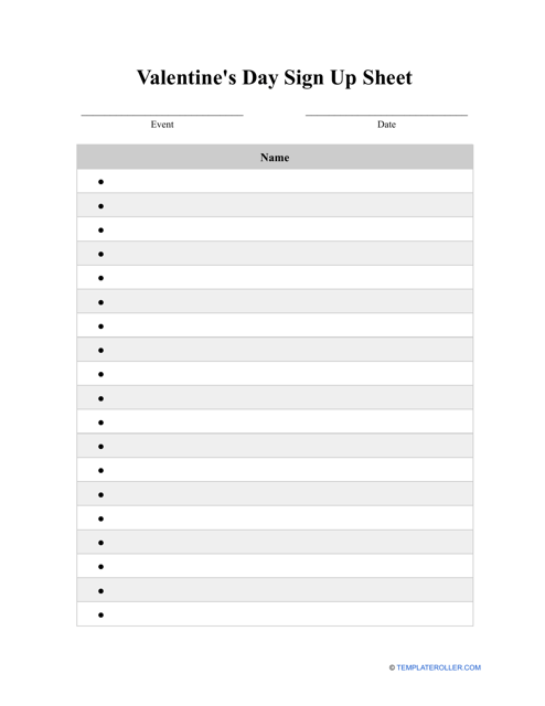 Valentines Party Sign Up Sheet Printable