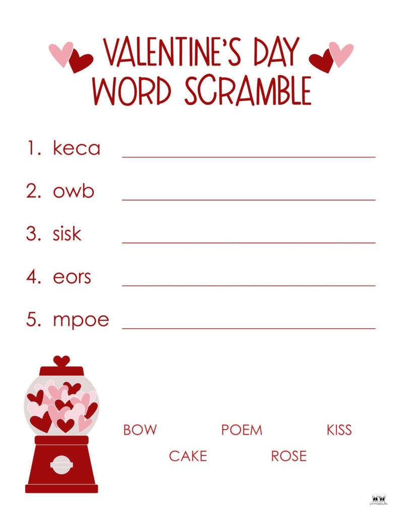 Printable Valentine's Day Word Scramble