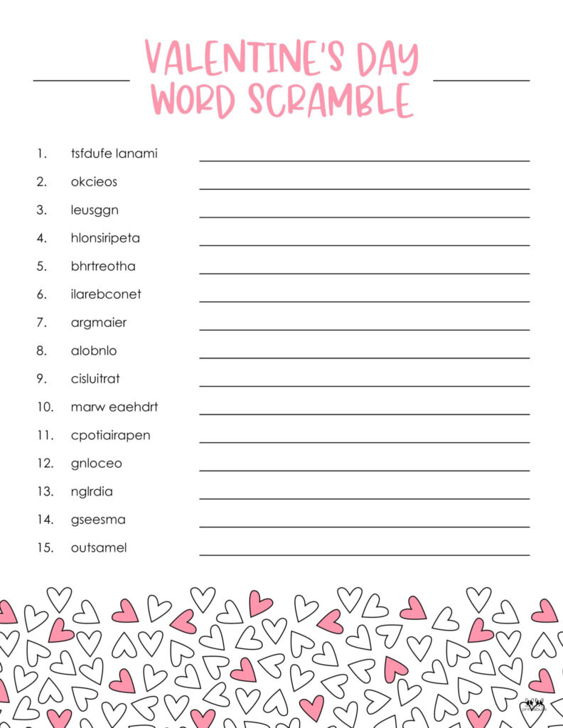 Valentine's Day Word Scramble Free Printable