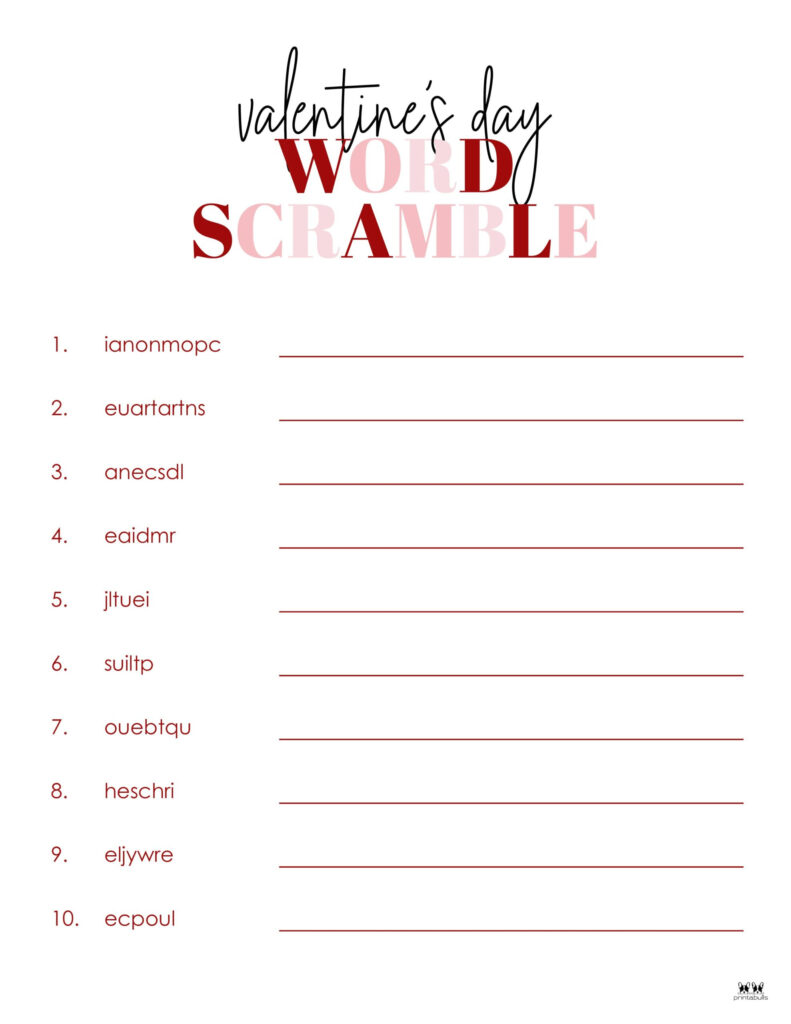 Valentine's Day Word Scramble Free Printable