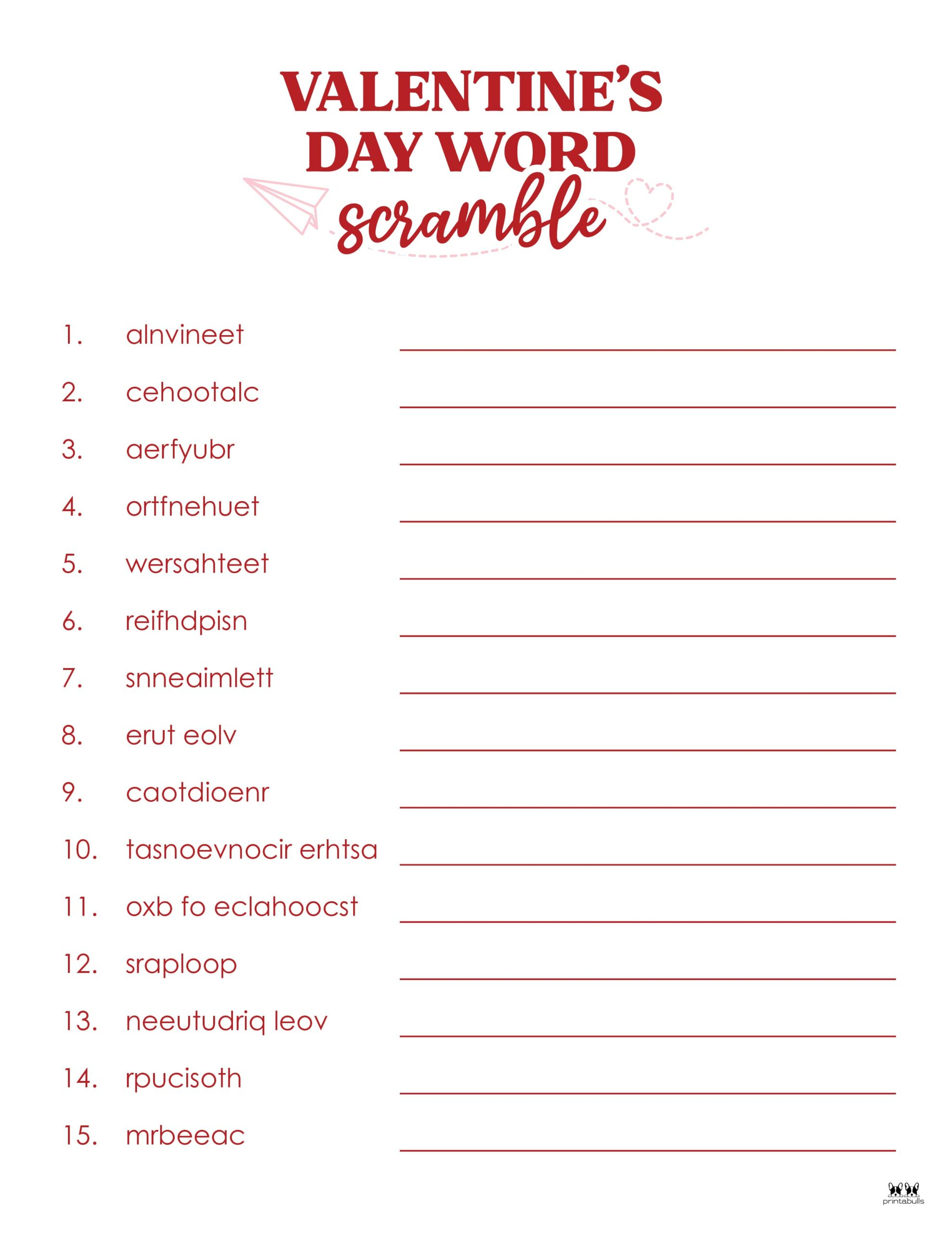 Valentines Word Scramble Free Printable