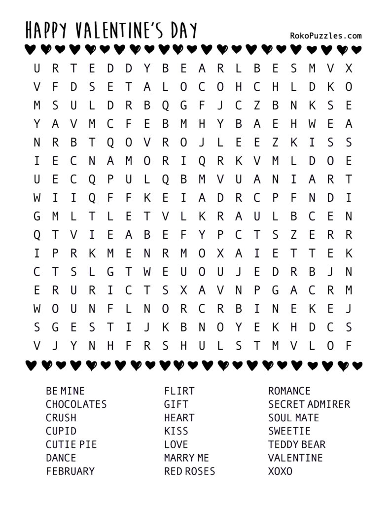 Free Printable Valentine's Word Search