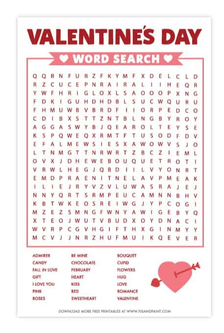Valentines Day Word Search Printable