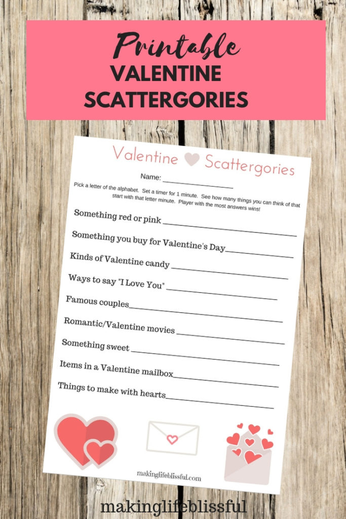 Valentine's Day Scattergories Free Printable