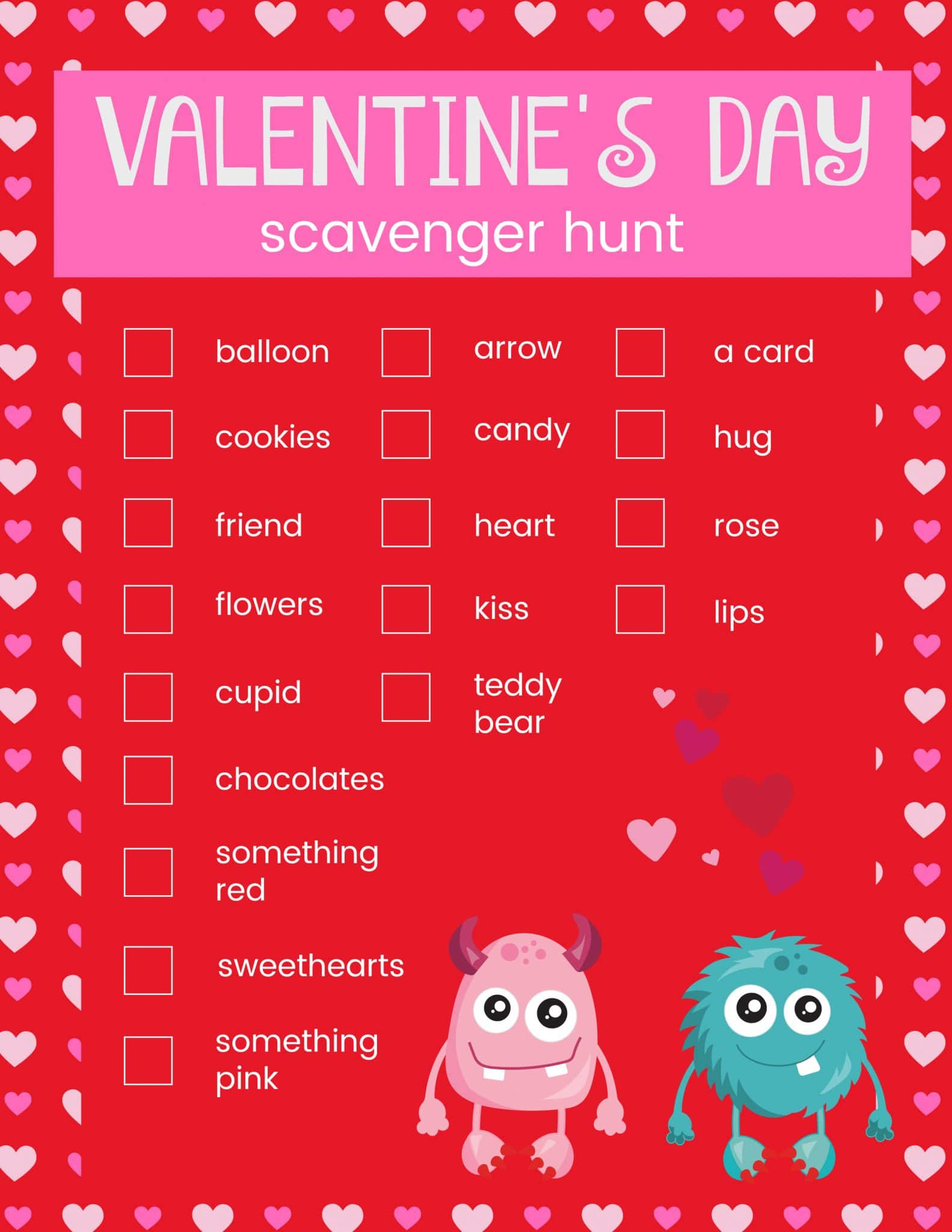 Printable Valentines Scavenger Hunt