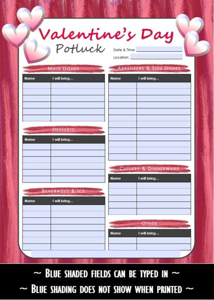 Valentine's Day Party Sign Up Sheet Printable