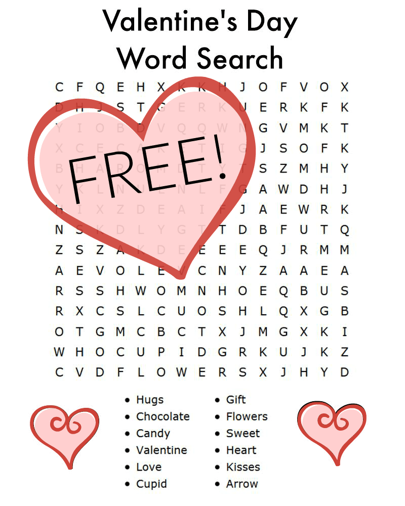 Free Valentines Word Search Printable