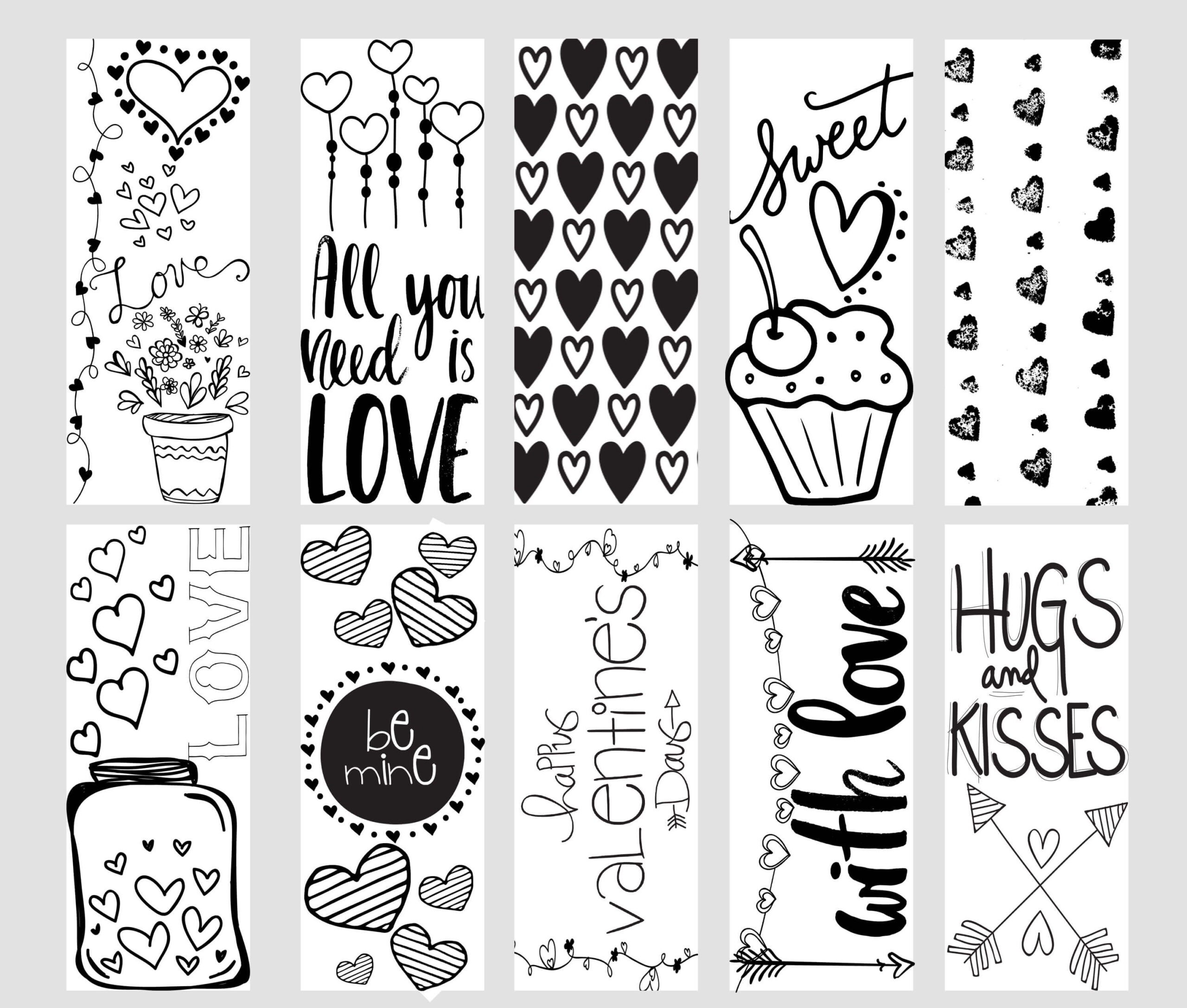 Printable Valentine Bookmarks To Color