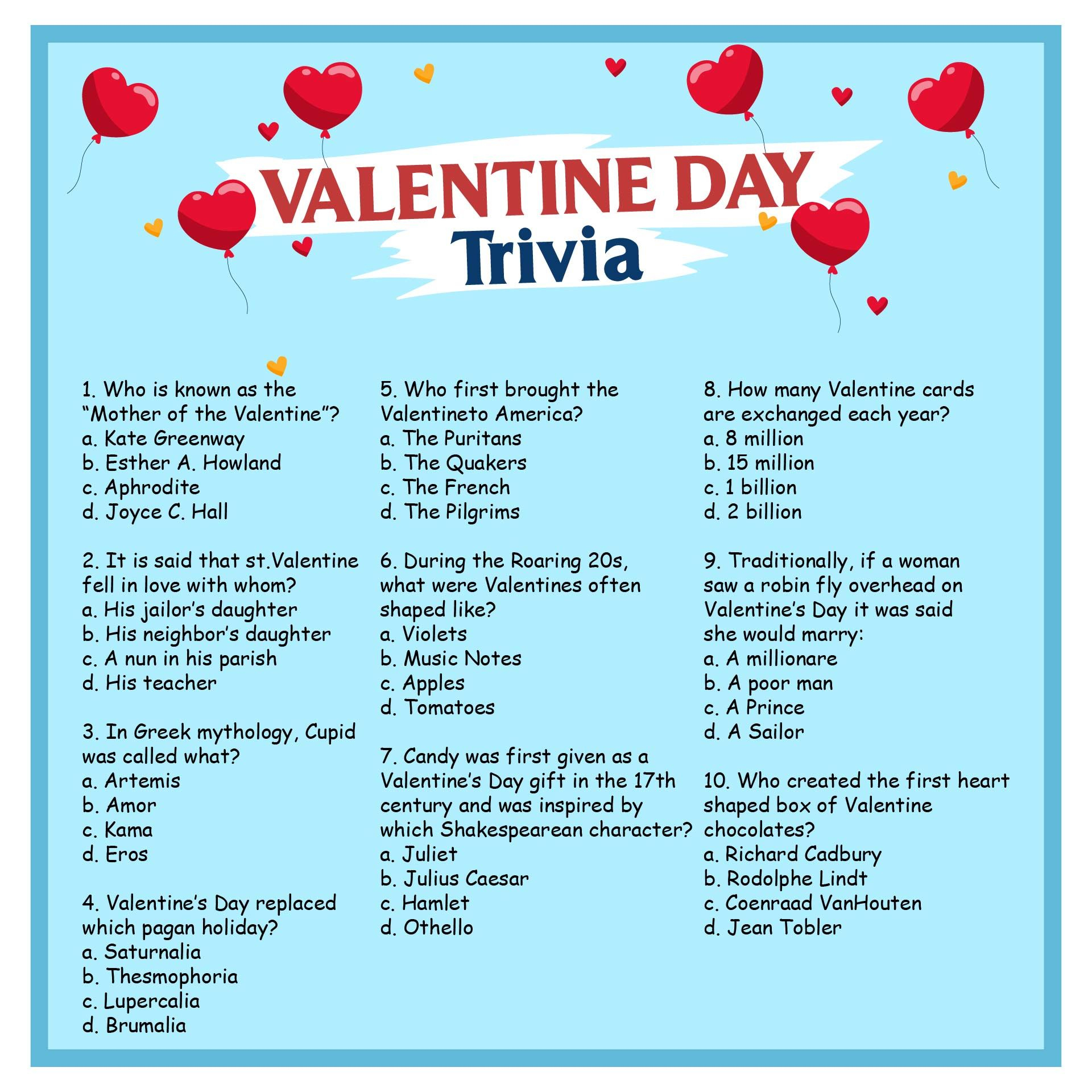 Printable Valentines Day Trivia