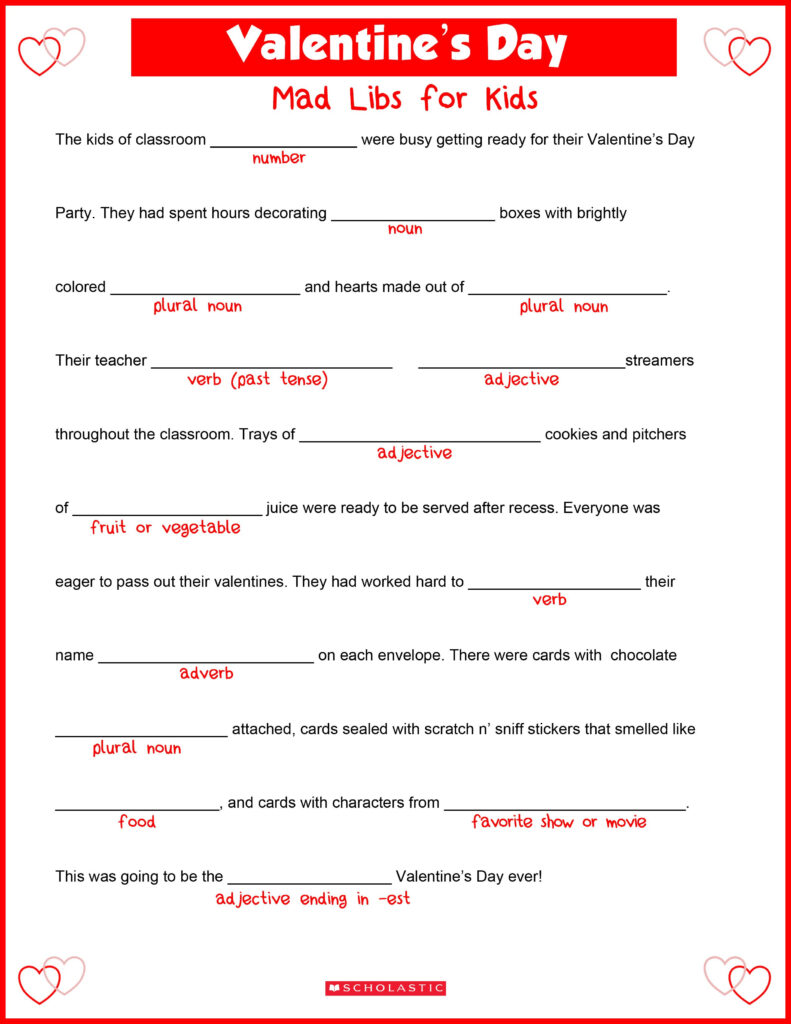 Valentine's Day Mad Libs Printable