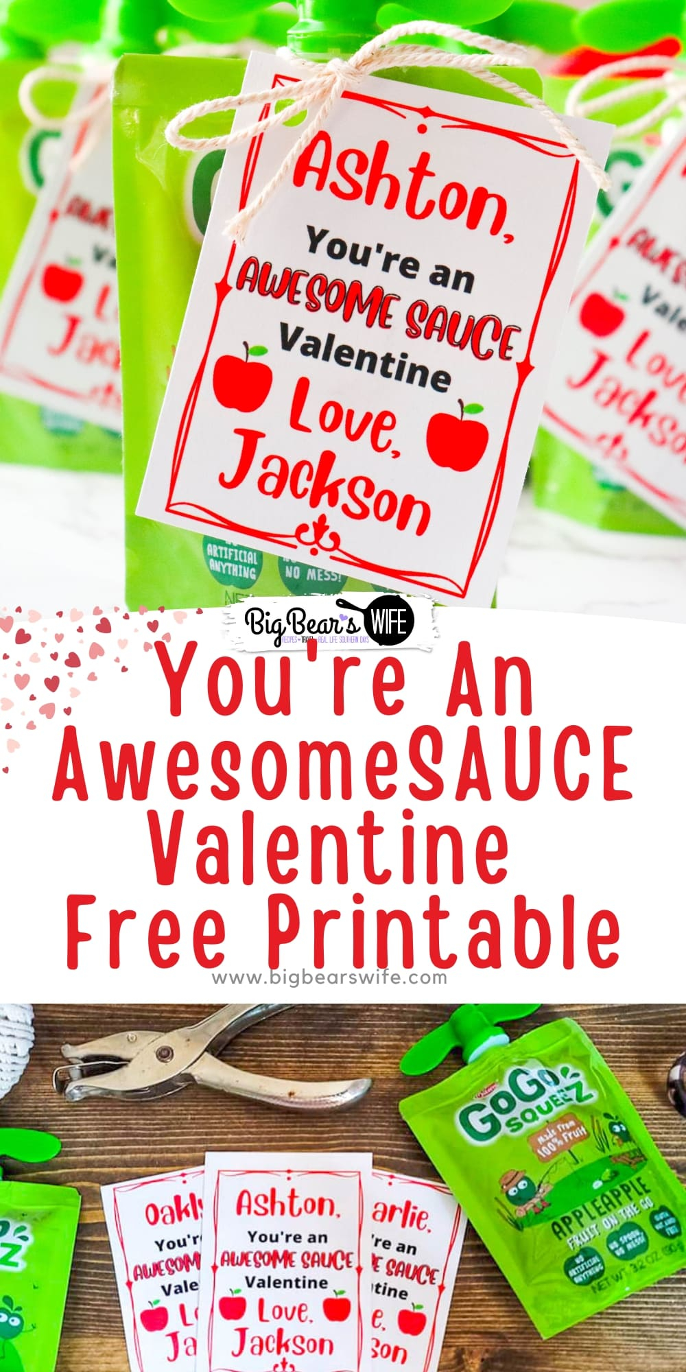 Free Printable Applesauce Pouch Valentines